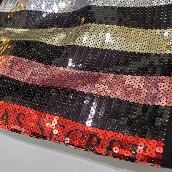 Victoria's Secret Sequin Striped Tote Bag - Black, Gold, Red - Picture 2 of 5